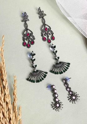 Silver Pack Of 6 Silver Plated Cubic Zirconia Studded Drop Earrings