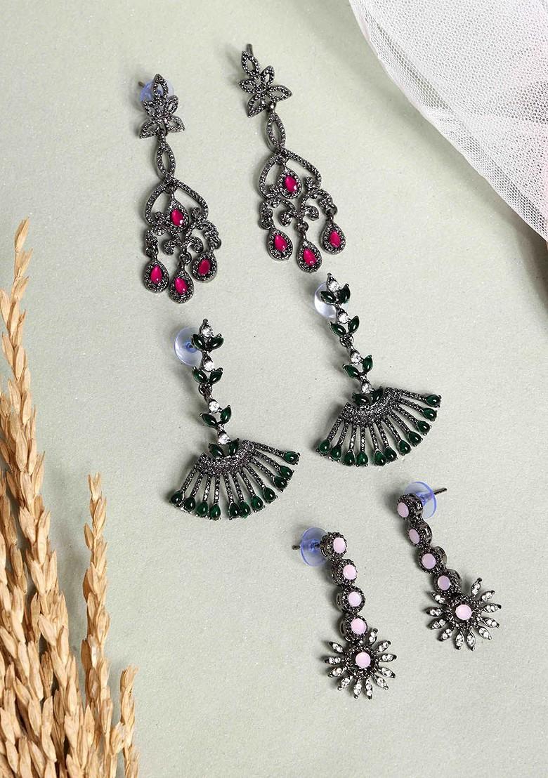 Silver Pack Of 6 Silver Plated Cubic Zirconia Studded Drop Earrings