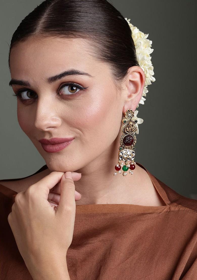 Gold Plated Cubic Zirconia Studded Drop Earrings