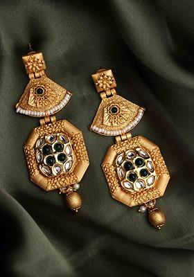 22Ct Gold Plated Kundan Studded Drop Earrings