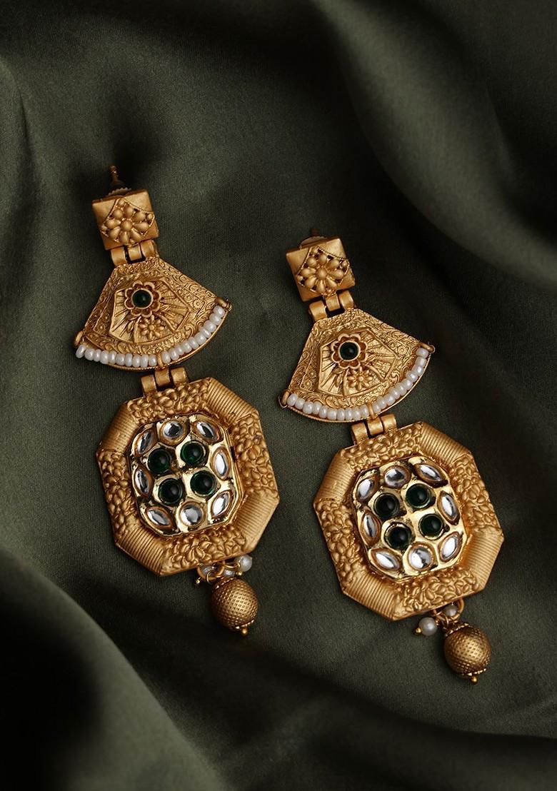 22Ct Gold Plated Kundan Studded Drop Earrings