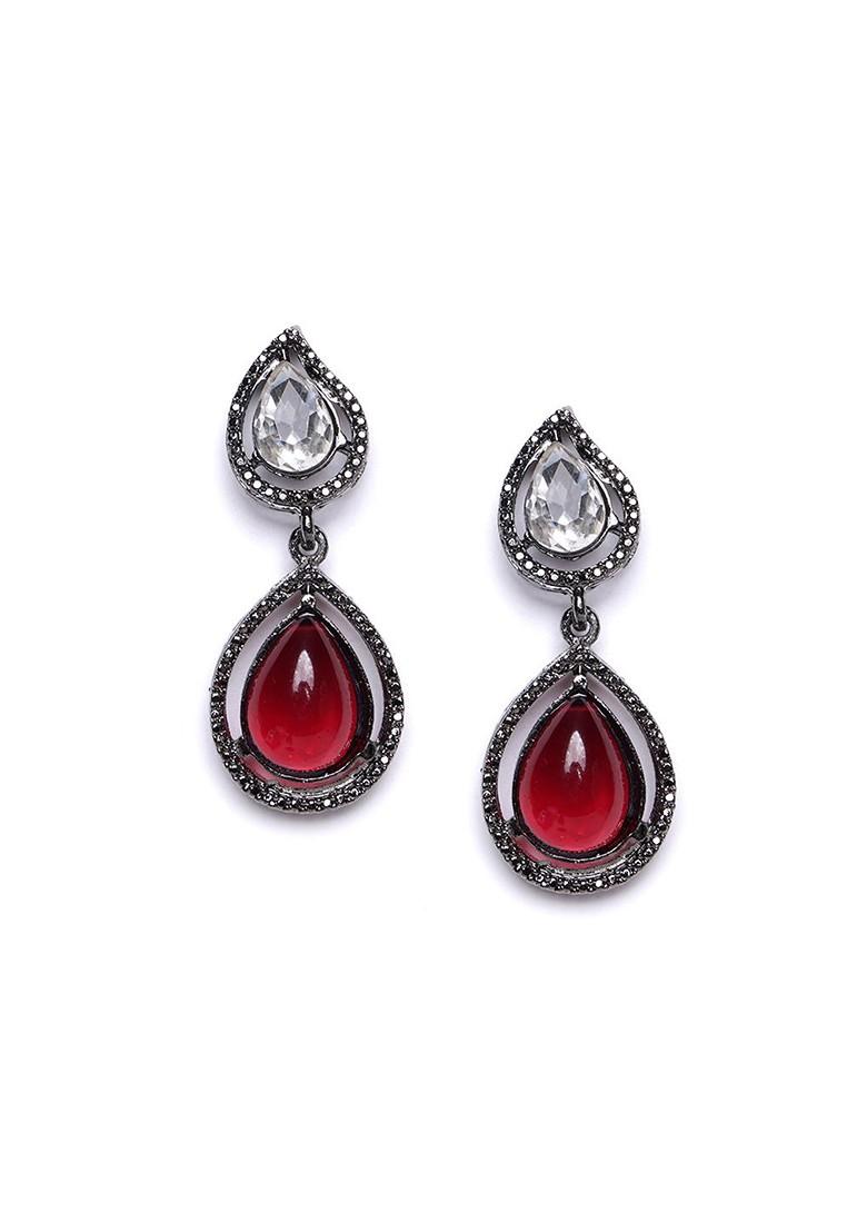 Silver Rhodium Plated Cz Studded Contemporary Drop Earrings