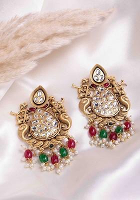 22Ct Gold Plated Cubic Zirconia Studded Drop Earrings