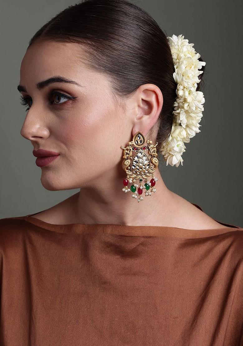 22Ct Gold Plated Cubic Zirconia Studded Drop Earrings