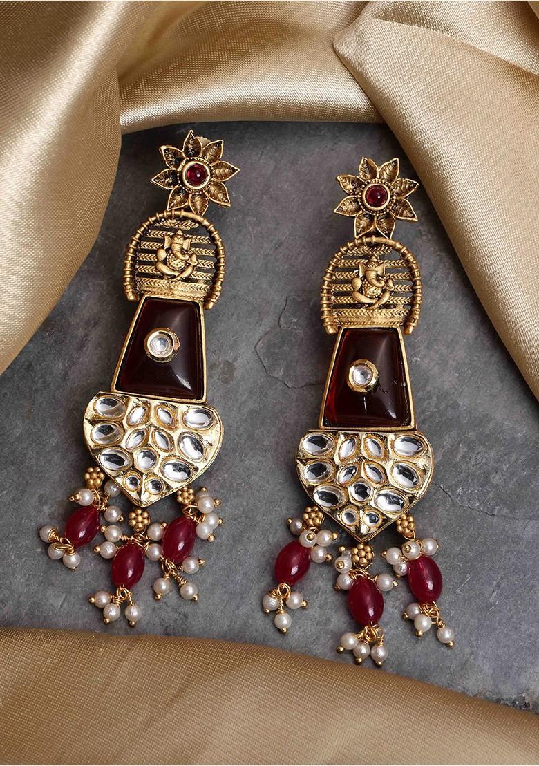 Gold Plated Cubic Zirconia Studded Contemporary Drop Earrings