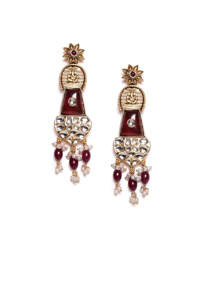Gold Plated Cubic Zirconia Studded Contemporary Drop Earrings