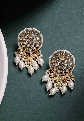 Gold Plated Kundan Contemporary Drop Earrings