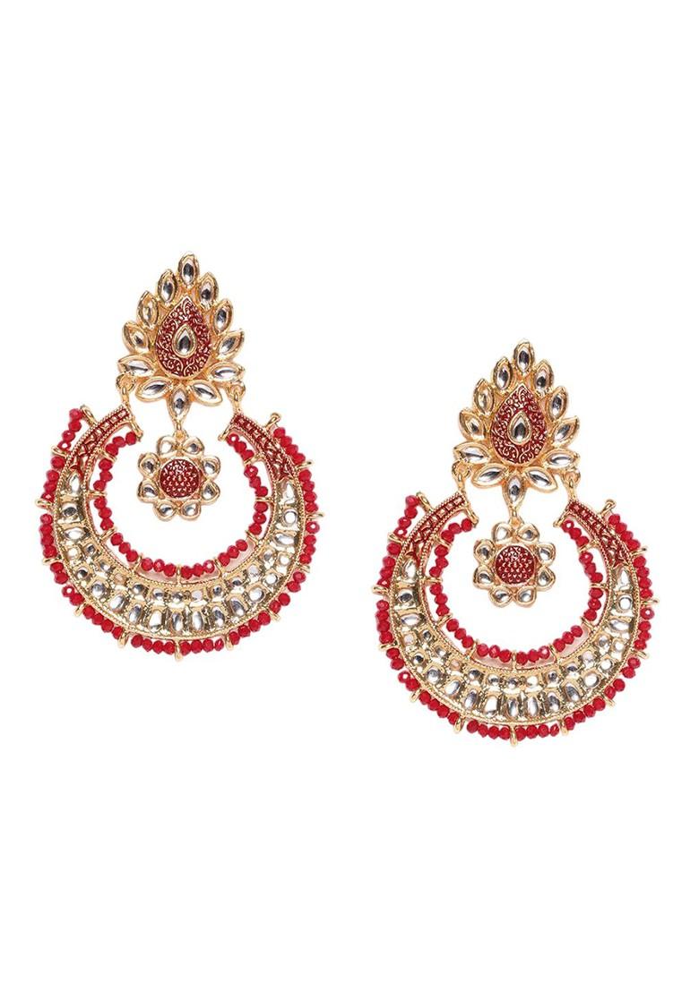 Gold Plated Kundan Contemporary Drop Earrings