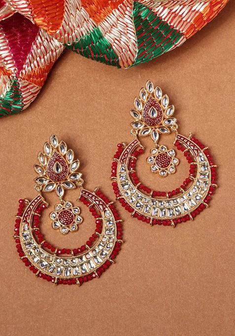 Gold Plated Kundan Contemporary Drop Earrings