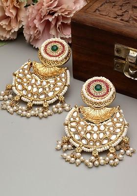 Gold Plated Kundan Studded Contemporary Chandbalis
