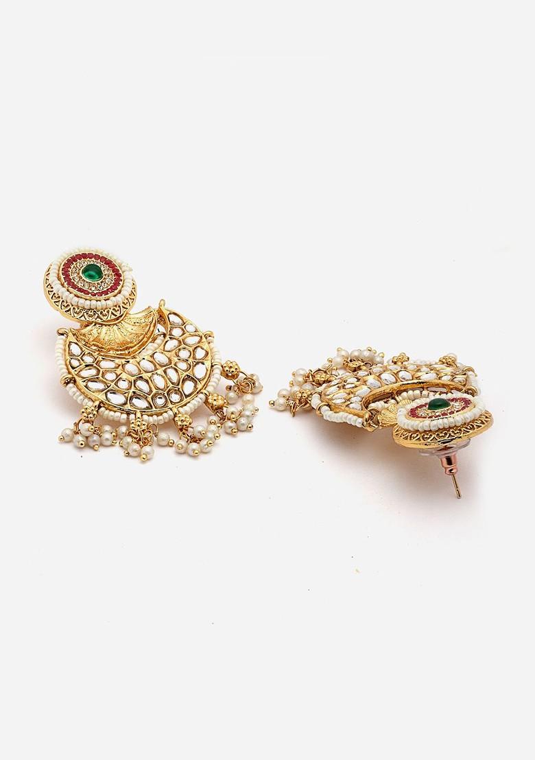 Gold Plated Kundan Studded Contemporary Chandbalis