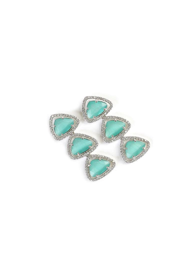 Silver Silver Plated Stones Studded Triangular Shaped Drop Earrings