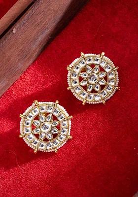 Gold Plated Artificial Stones Studded And Beaded Circular Shaped Studs