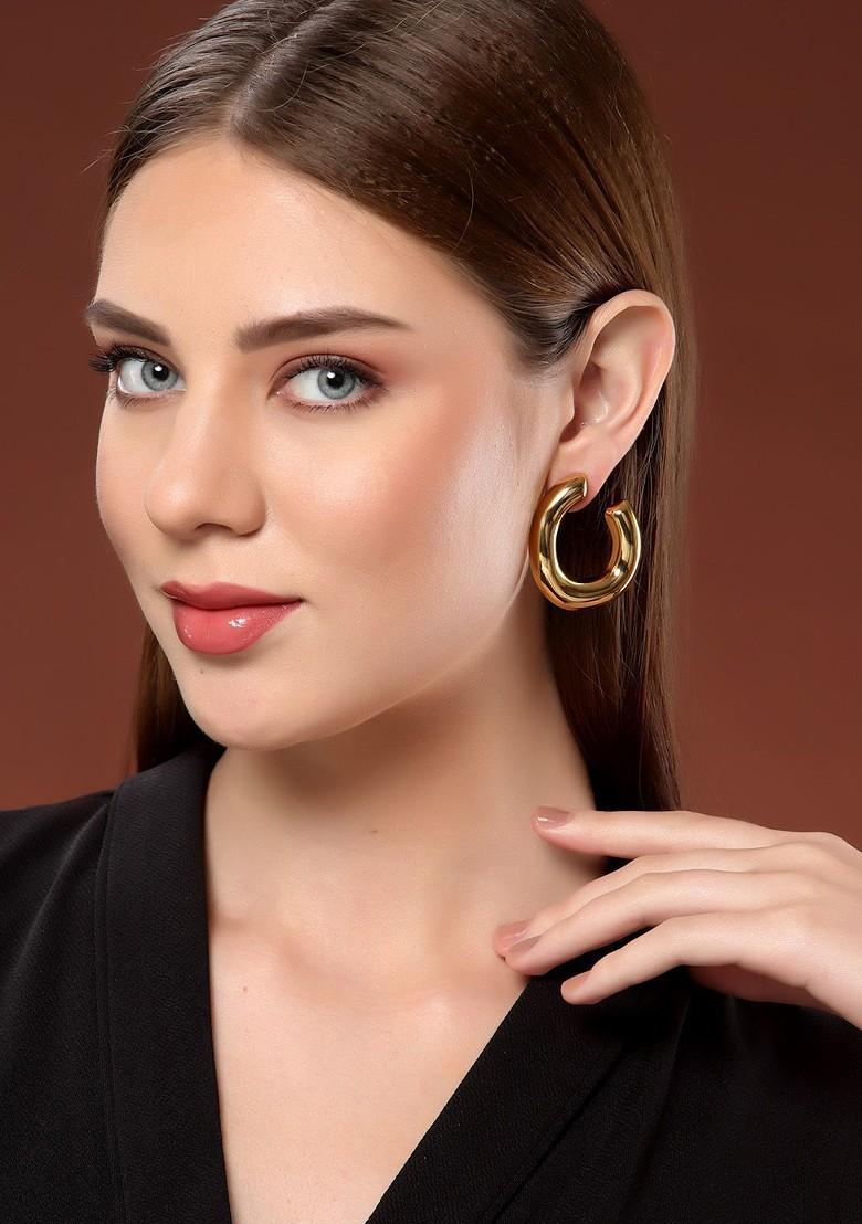 Gold Plated Contemporary Half Hoop Earrings