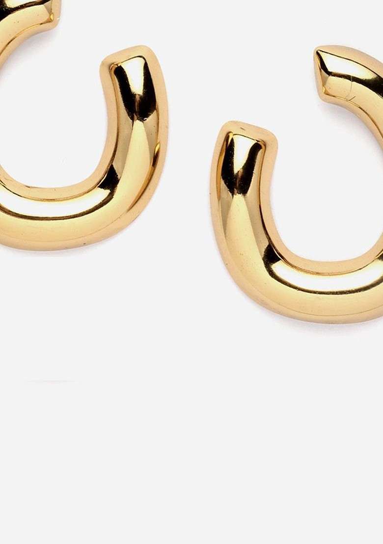 Gold Plated Contemporary Half Hoop Earrings - Indya