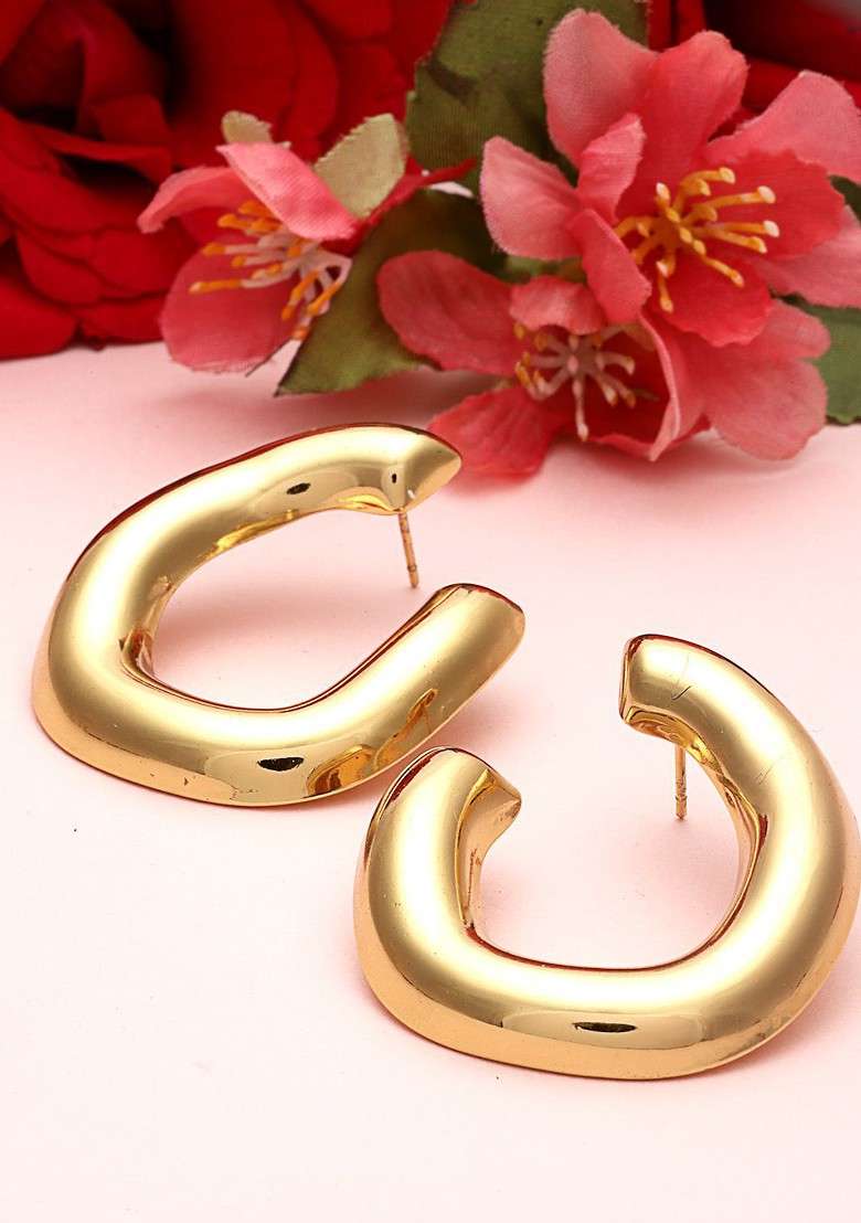 Gold Plated Contemporary Half Hoop Earrings - Indya