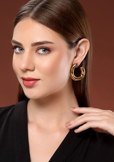 Gold Plated Contemporary Half Hoop Earrings