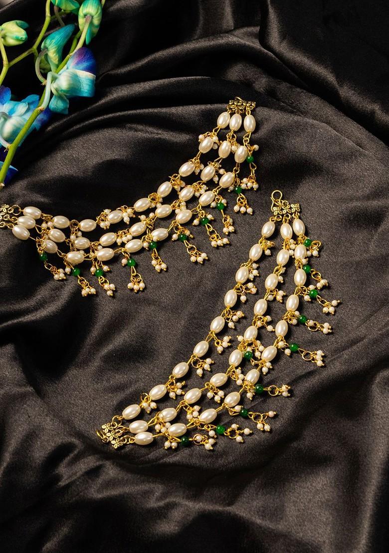 Gold Plated Pearls Beaded Contemporary Ear Chain