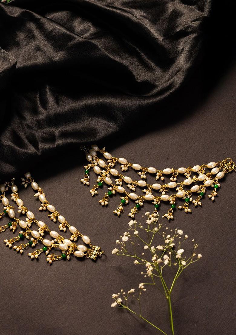 Gold Plated Pearls Beaded Contemporary Ear Chain