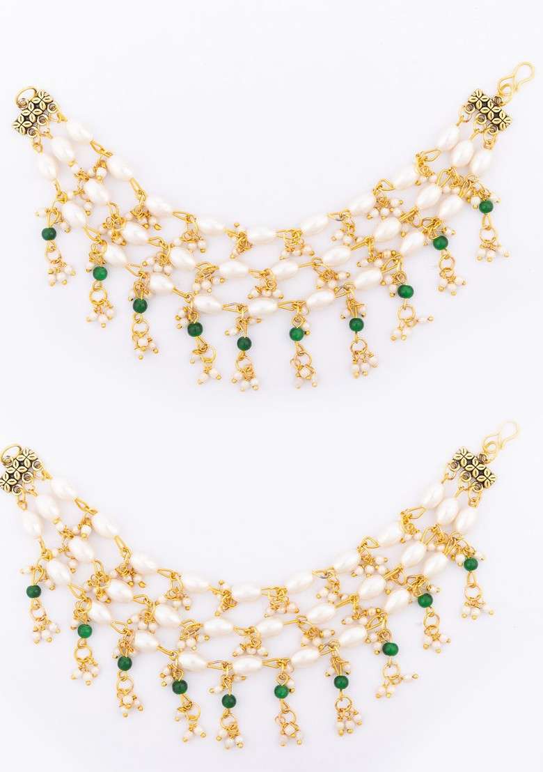 Gold Plated Pearls Beaded Contemporary Ear Chain - Indya