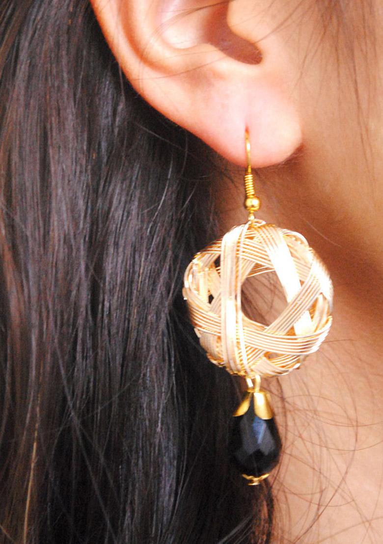 Black Mixed Alloy Weaved Mesh Earrings