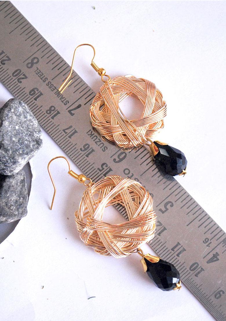 Black Mixed Alloy Weaved Mesh Earrings