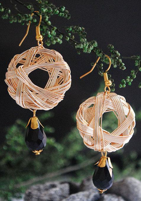 Black Mixed Alloy Weaved Mesh Earrings