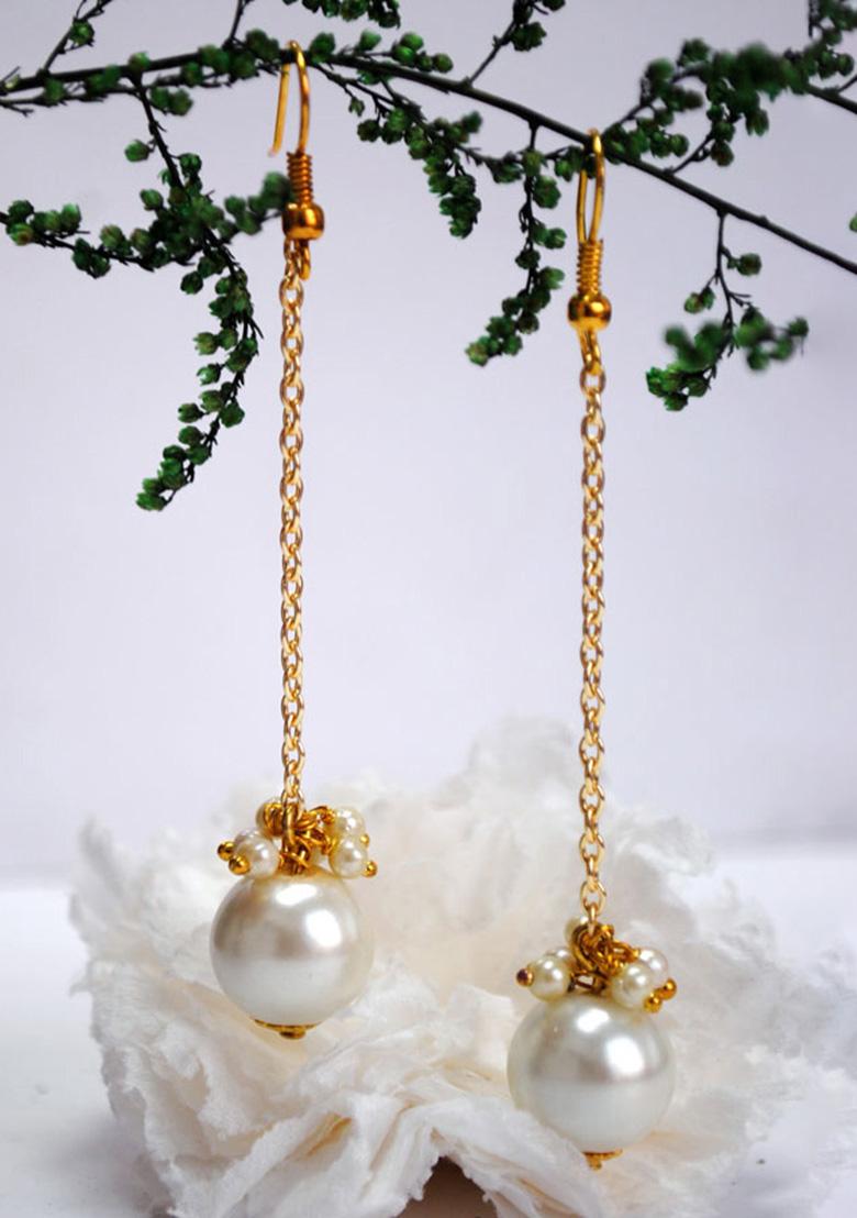 Golden Mixed Alloy Dangling Pearl Earrings