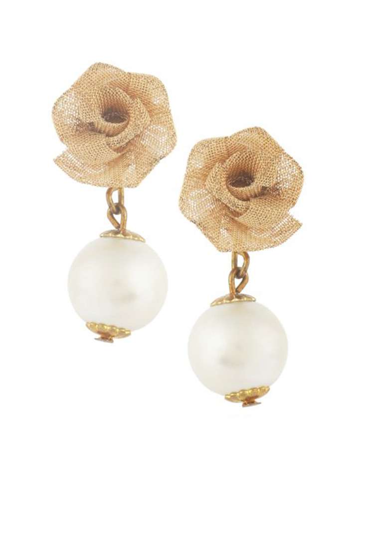 Golden Mixed Alloy The Little Rose Earrings - Indya