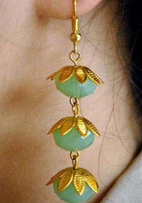 Sea Green Mixed Alloy Triple Tango Earrings