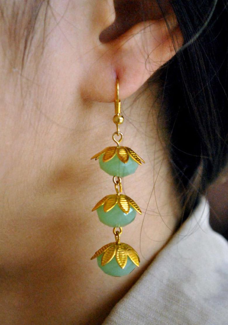 Sea Green Mixed Alloy Triple Tango Earrings