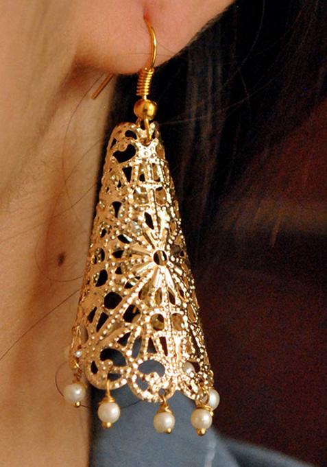 Golden Mixed Alloy Cone Filigree Earrings