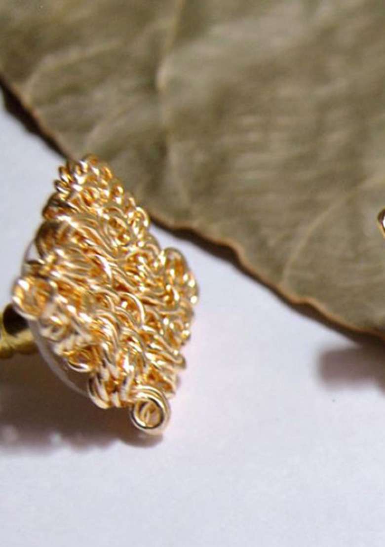 Golden Mixed Alloy What A Mesh Earrings - Indya