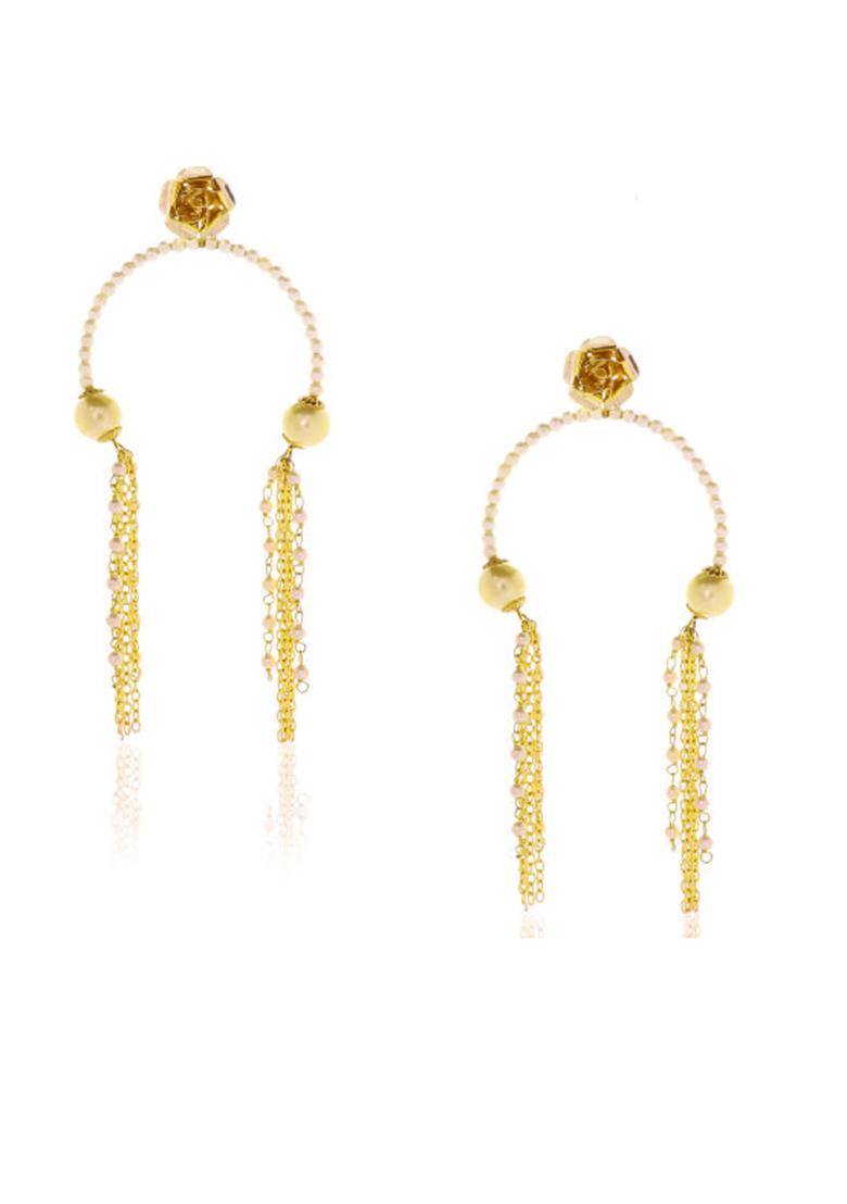 Golden Mixed Alloy Pearly Inverted Hoops Earrings