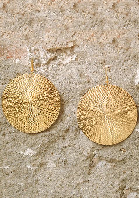 Golden Mixed Alloy Flat Big Embossed Disc Earrings&nbsp; Earrings