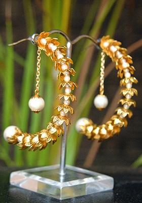 Golden Mixed Alloy Floral Crescent Hoop Earrings