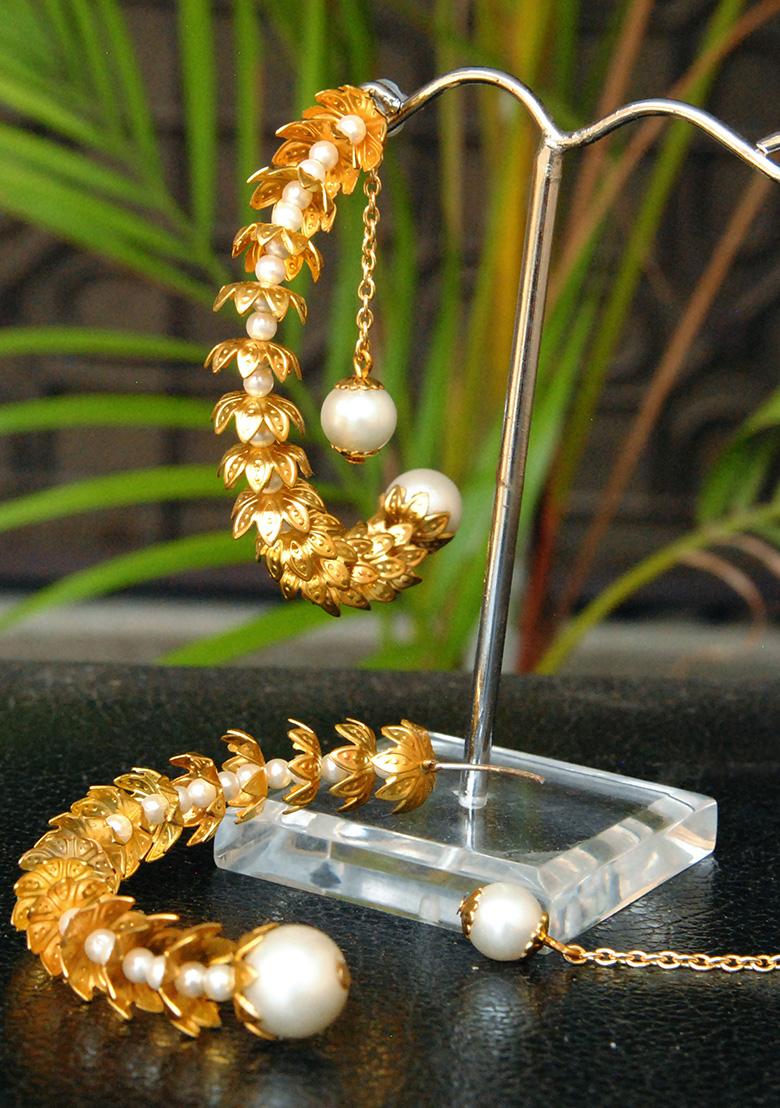 Golden Mixed Alloy Floral Crescent Hoop Earrings