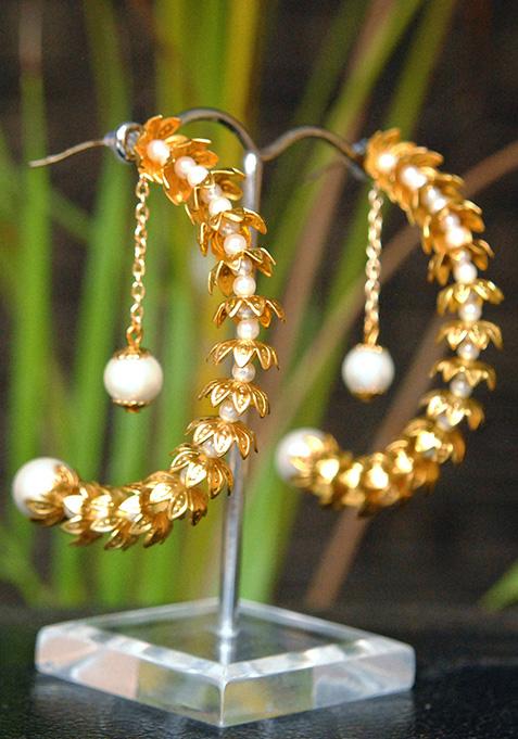 Golden Mixed Alloy Floral Crescent Hoop Earrings