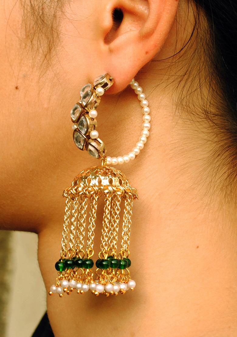 Golden Mixed Alloy Joyful Jhoomar Hoop Earrings