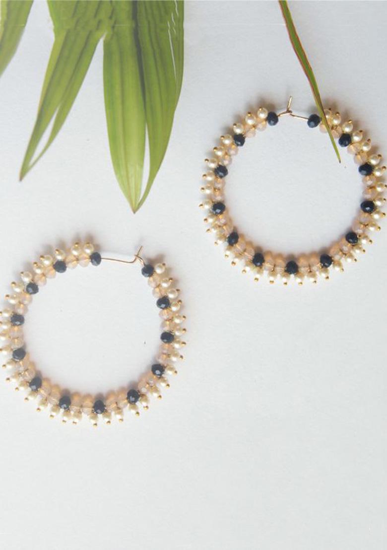 White Mixed Alloy Duotone Hoops Earrings