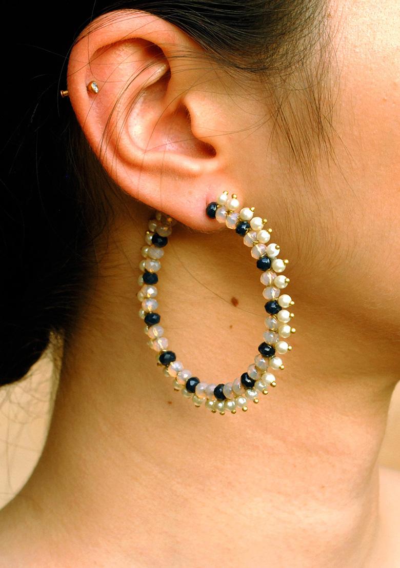 White Mixed Alloy Duotone Hoops Earrings