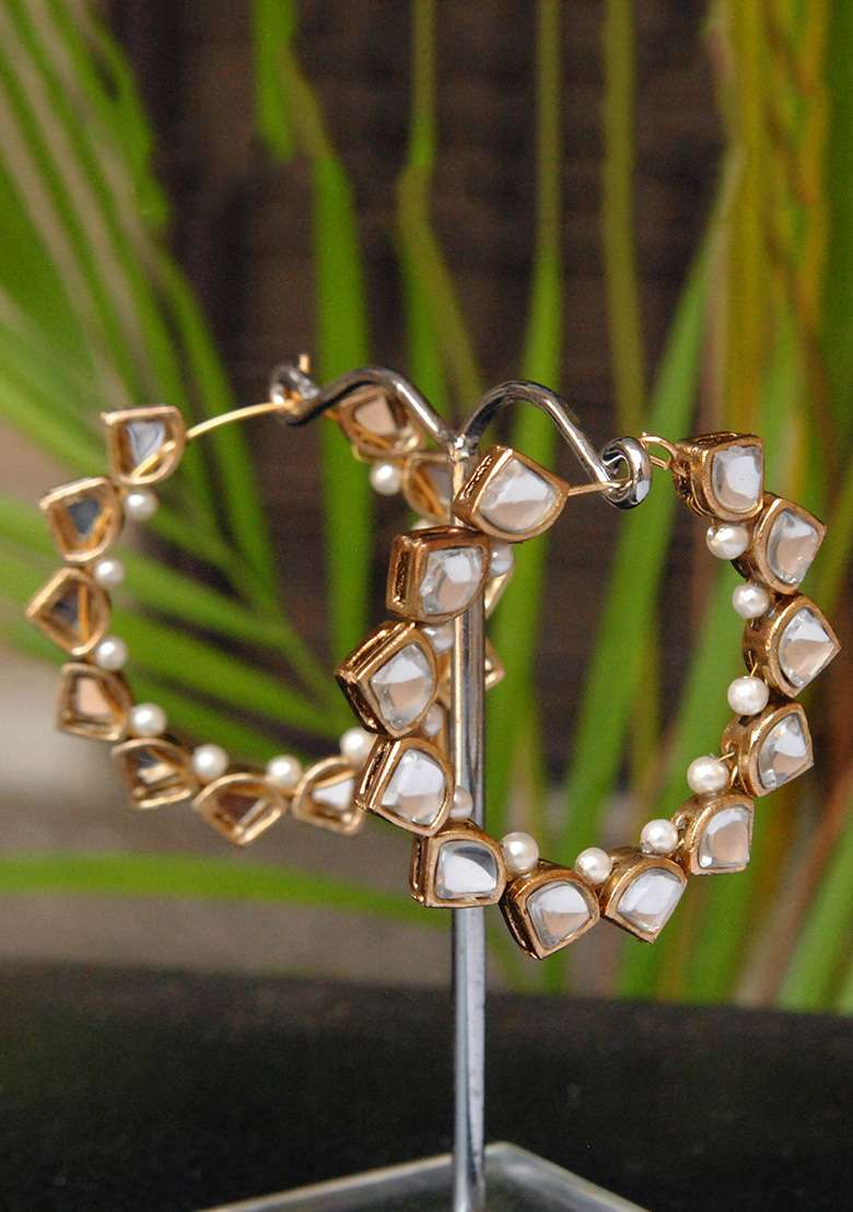 Golden Mixed Alloy Stardust Hoop Earrings - Indya