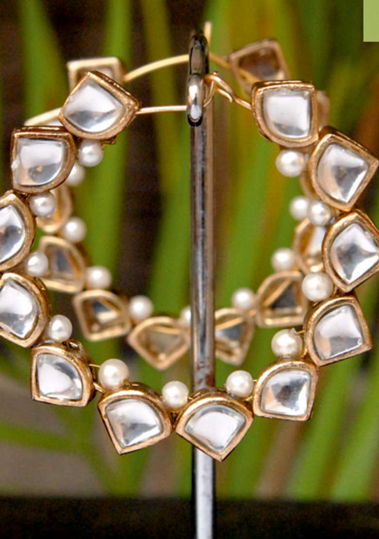 Golden Mixed Alloy Stardust Hoop Earrings - Indya
