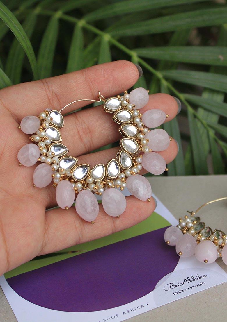 Pink Mixed Alloy Afreen Hoop Earrings