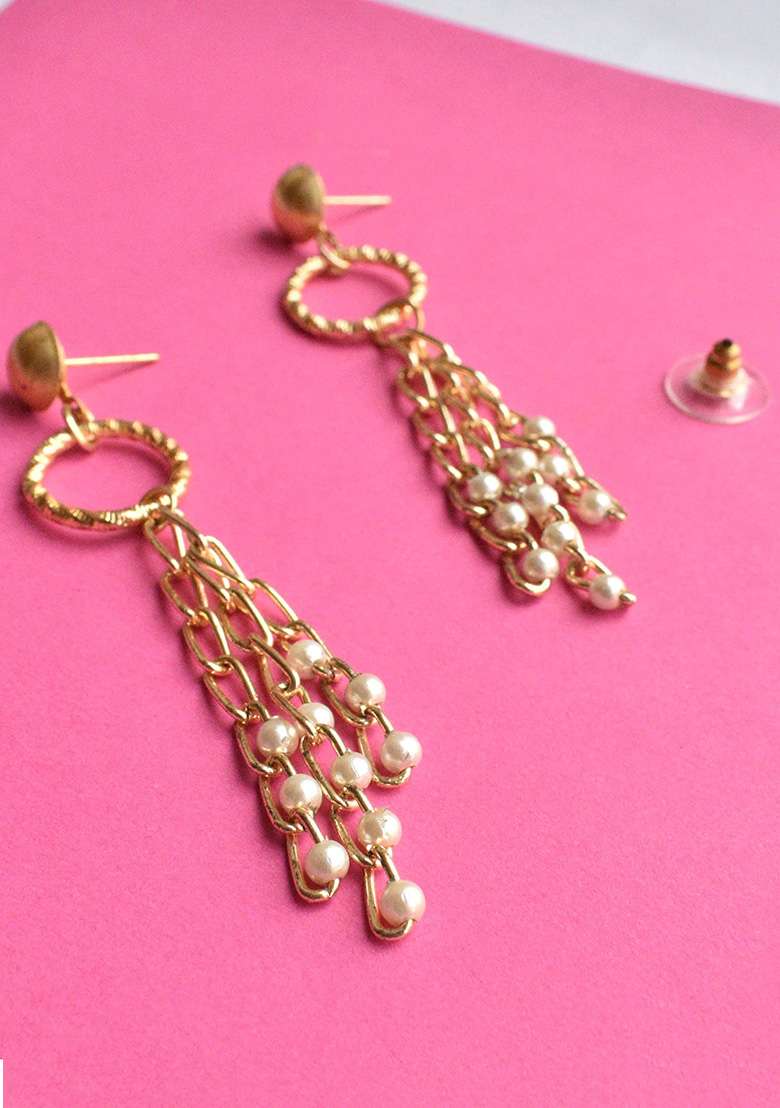 Golden Mixed Alloy Fine Flair Earring Earrings - Indya