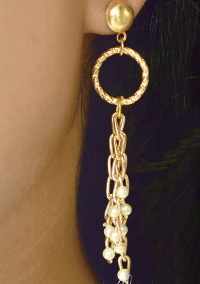 Golden Mixed Alloy Fine Flair Earring Earrings - Indya