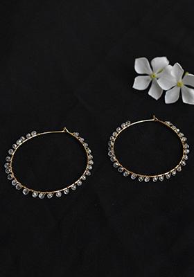 White Mixed Alloy Beaded Hoop Earrings Earrings