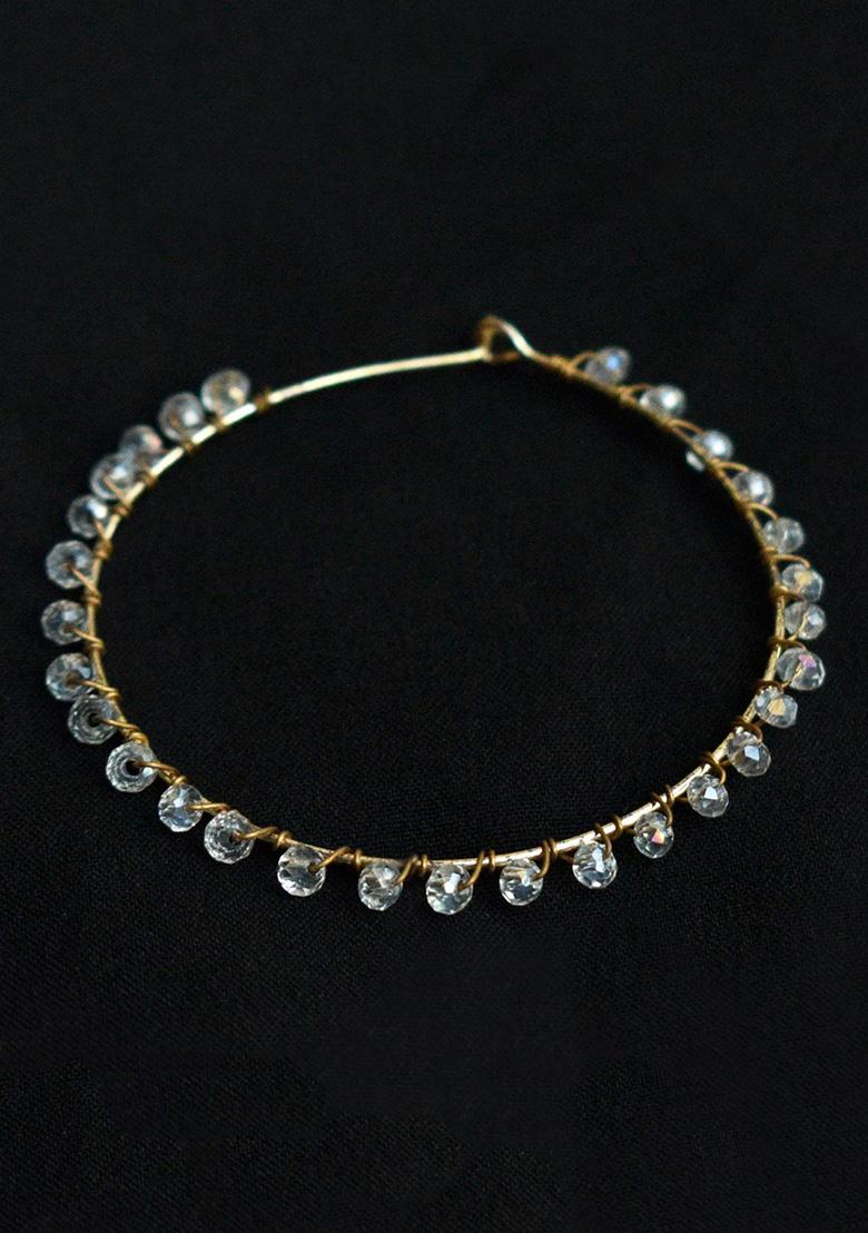 White Mixed Alloy Beaded Hoop Earrings Earrings