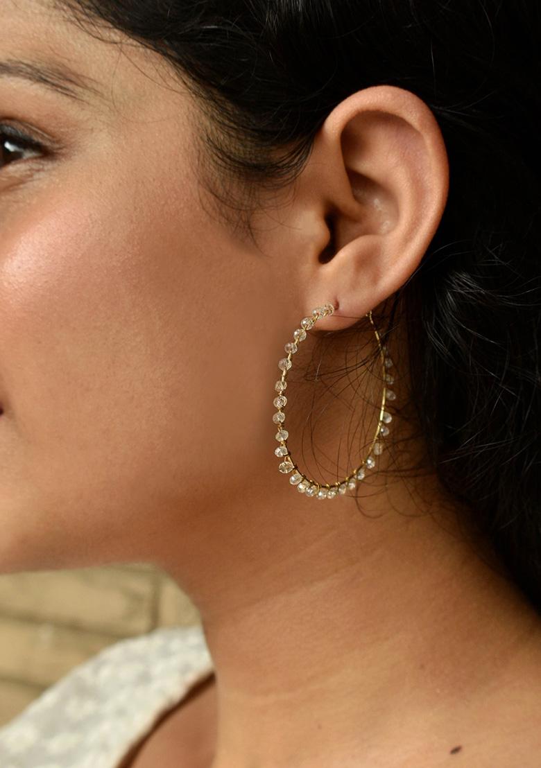 White Mixed Alloy Beaded Hoop Earrings Earrings