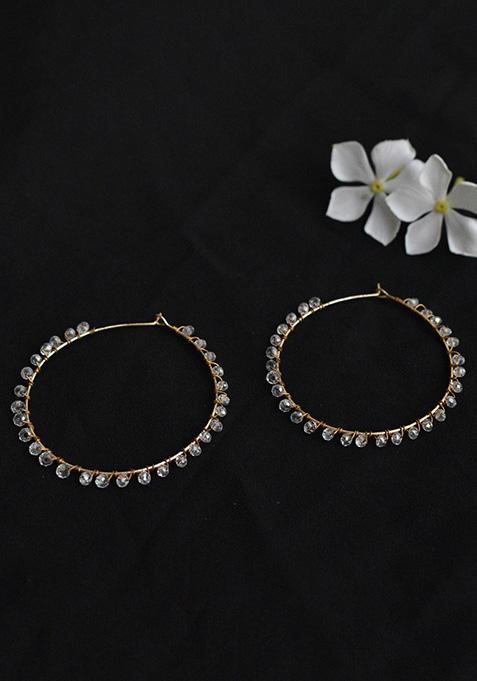 White Mixed Alloy Beaded Hoop Earrings Earrings